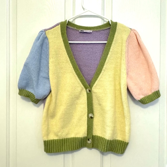 Juniors' SO® Color Block Cropped Sweater Cardigan - Picture 3 of 5